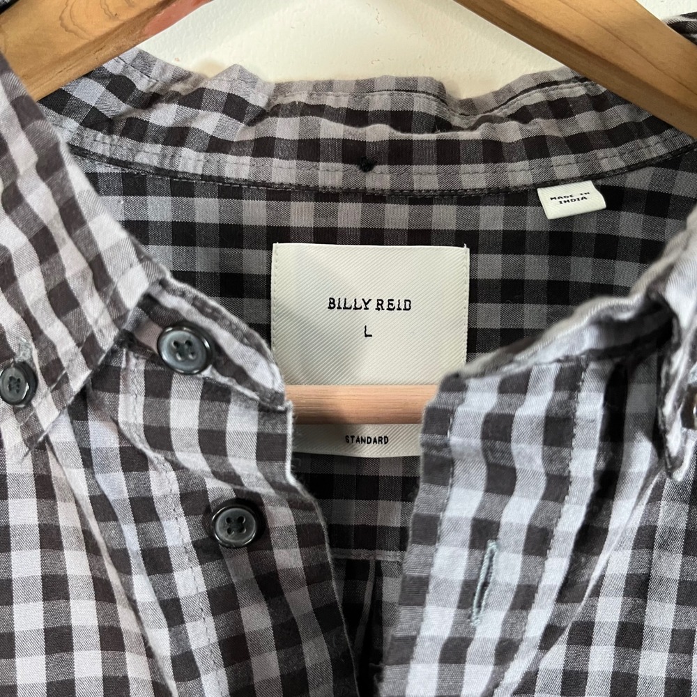 Billy Reid Mens Button Down Shirt Standard Fit Gingham Plaid Large Cotton - Picture 6 of 7